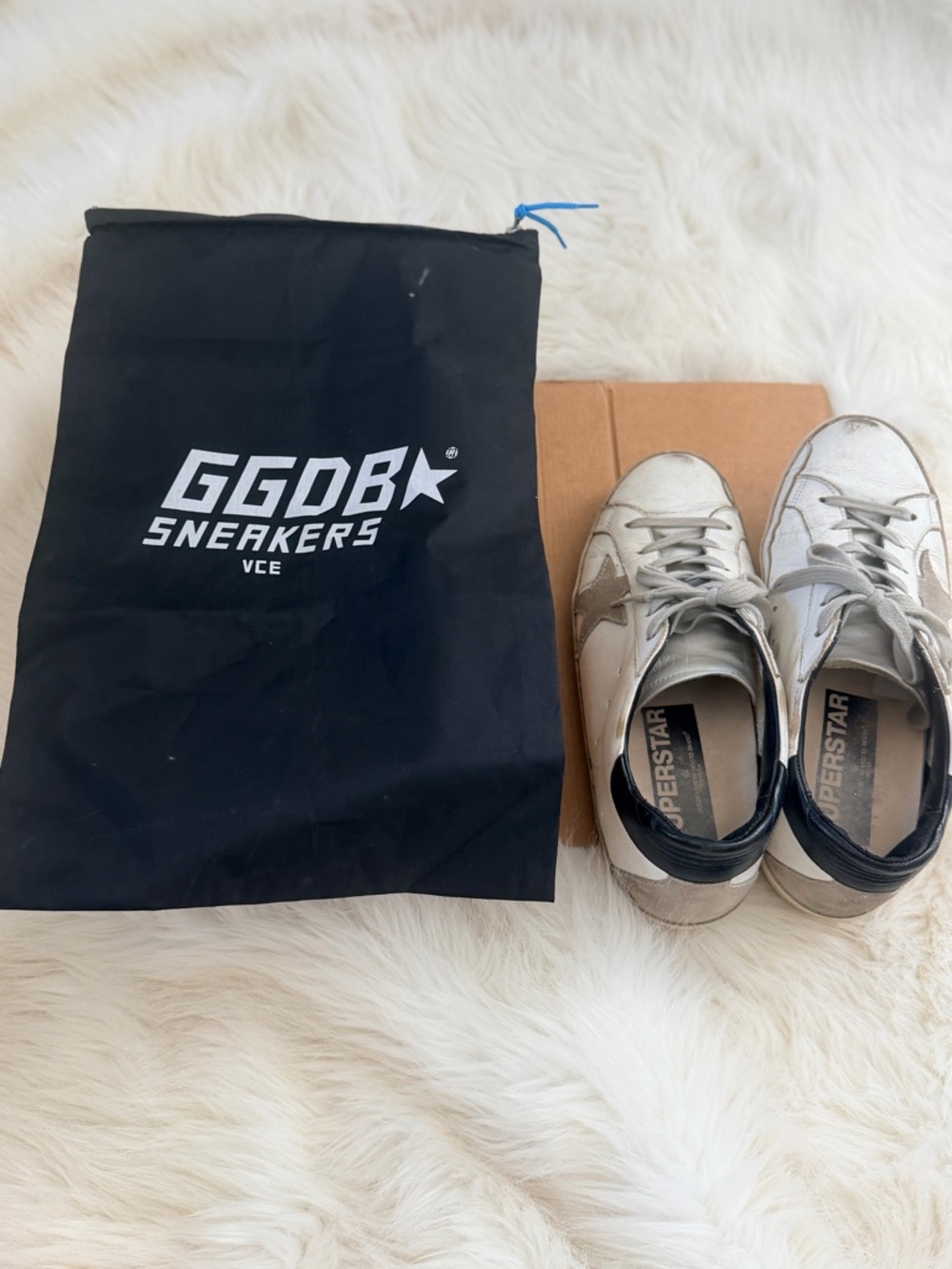 Golden Goose Superstar Sneakers White Beige Star Black Heel Size 40 - Picture 7 of 8